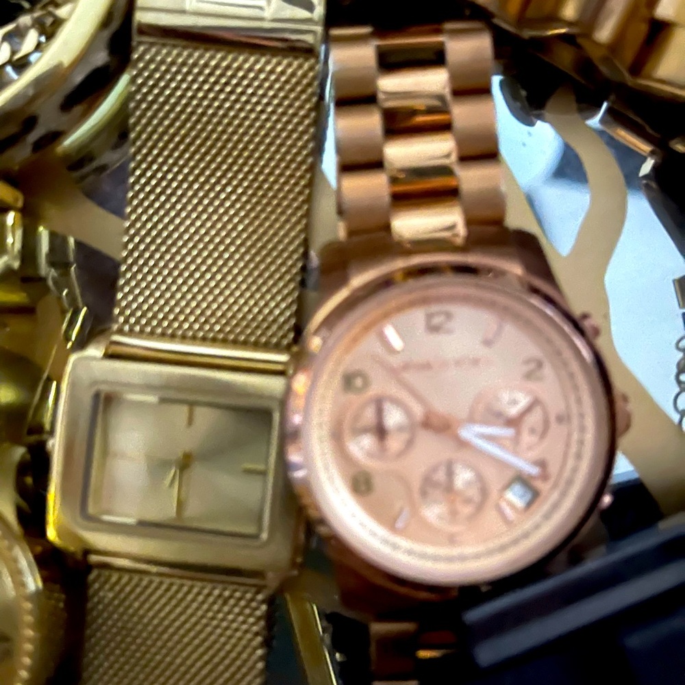 Rose Gold watch and DKNY square watch